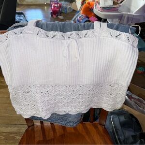 Wild Fable White Lace Trim Crop Top
